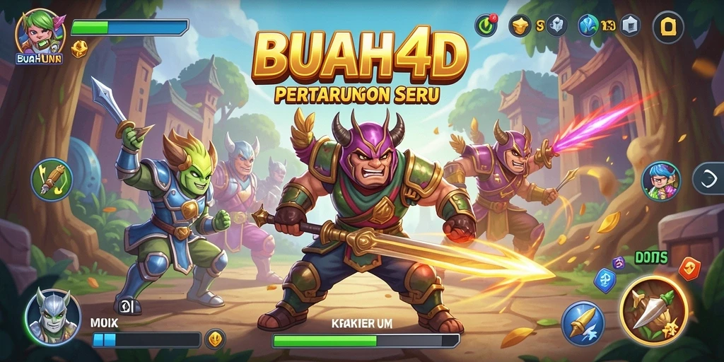 Screenshot gameplay BUAH4D yang menampilkan pertarungan dinamis.