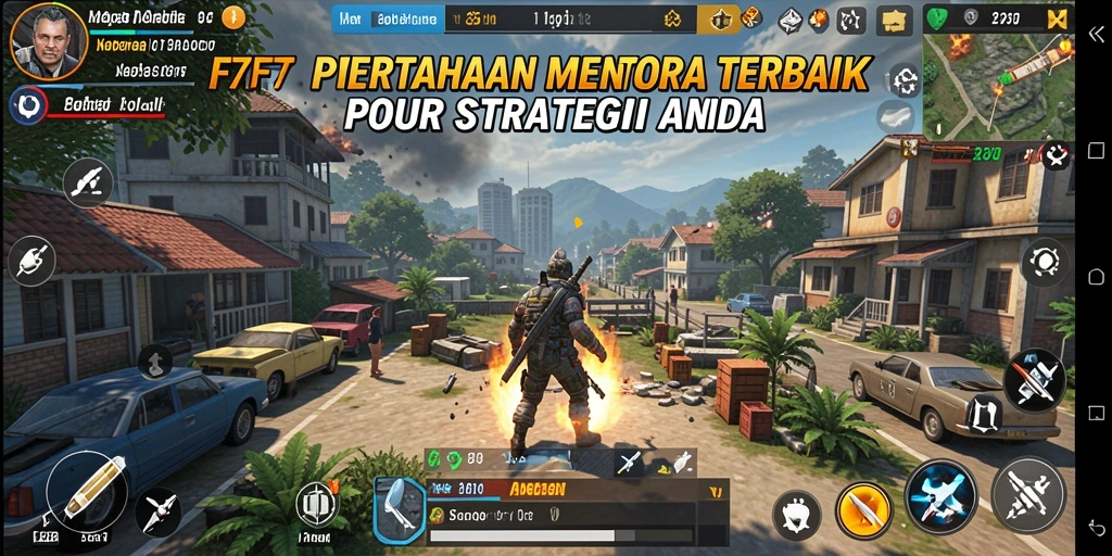 Screenshot F7F7 menunjukkan aksi menara menghancurkan gelombang musuh.