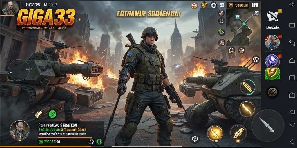 Screenshot GIGA33 menampilkan aksi pertempuran strategis yang intens.