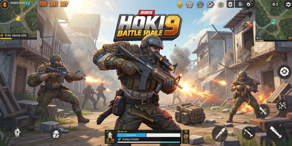 Gameplay seru HOKI9 dengan pertarungan intens Battle Royale.