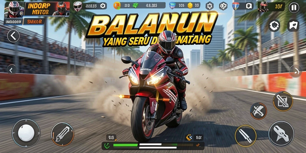 Tangkapan layar INDORP menampilkan keseruan balapan motor di trek yang menantang.