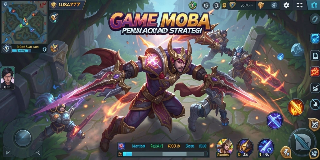 Screenshot LUSA777 menampilkan pertarungan seru dalam arena MOBA.