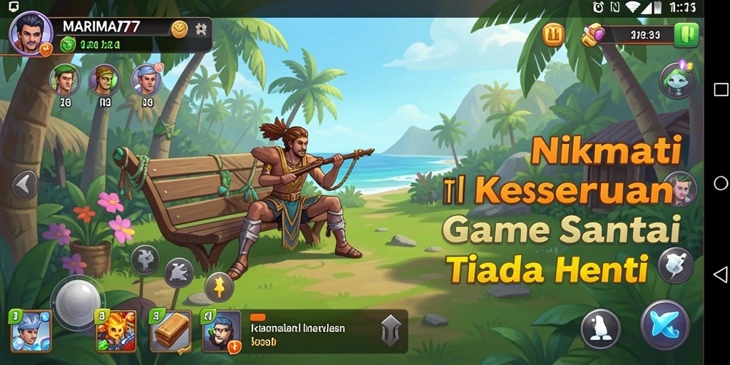 Tampilan gameplay MARIMA77 yang ceria dan interaktif.