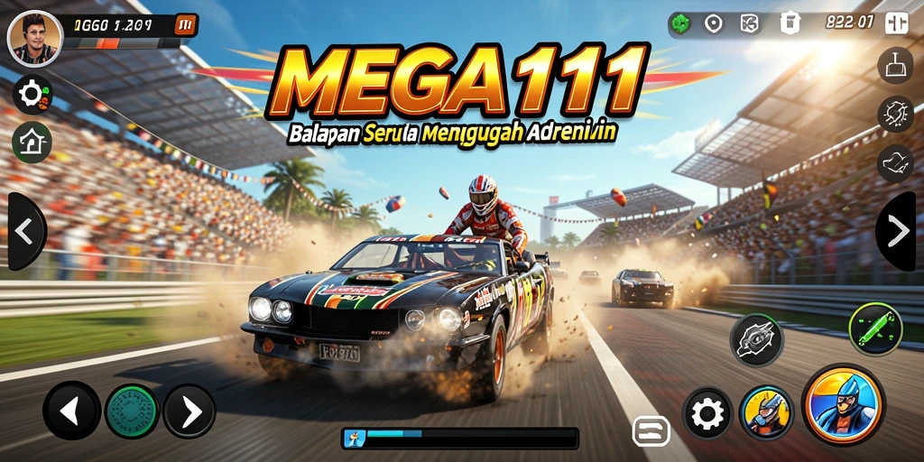 Screenshot MEGA111 menampilkan balapan seru dengan grafik yang memukau.