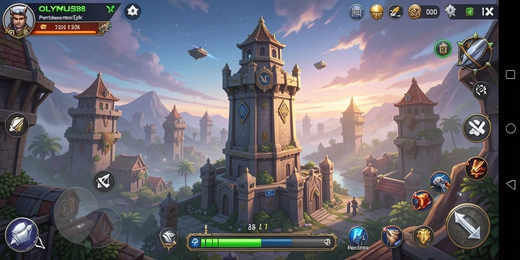 Tampilan gameplay OLYMPUS88 menampilkan pertarungan strategis Tower Defense.