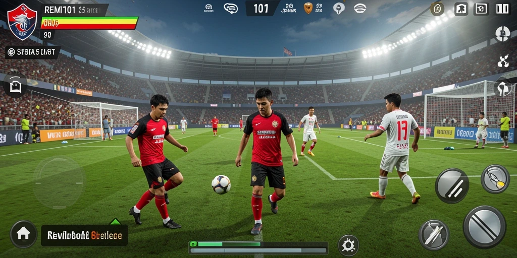 Screenshot gameplay <strong>REMI101</strong> yang menampilkan aksi sepak bola yang seru.